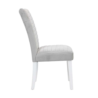 Settea Side Chair (Set-2), Gray Velvet &White High Gloss Finish