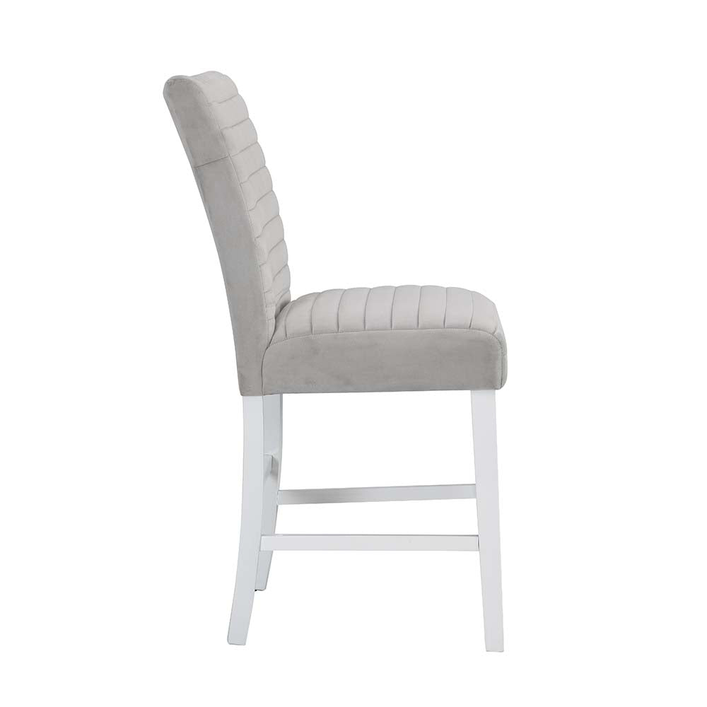 settea counter height chair (set-2), gray velvet &white high gloss finish