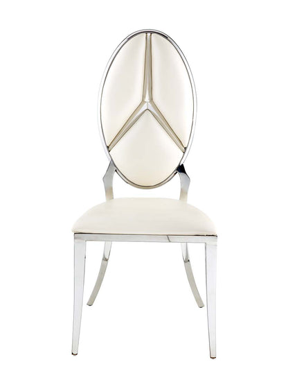 Fabrice Side Chair (Set-2), Beige Synthetic Leather & Antique White Finish