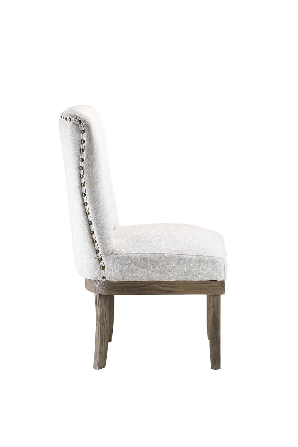 ezamia side chair (set-2), gray linen & salvage gray finish