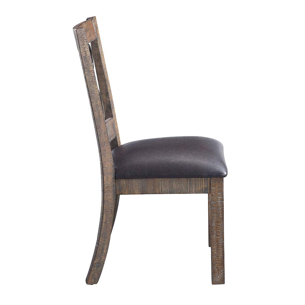 seville side chair (set-2), black synthetic leather & weathered cherry finish