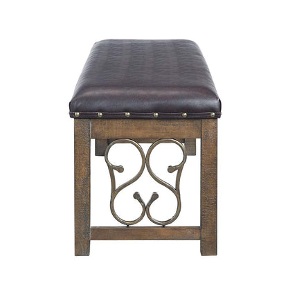 Seville Bench, Black Synthetic Leather & Weathered Cherry Finish