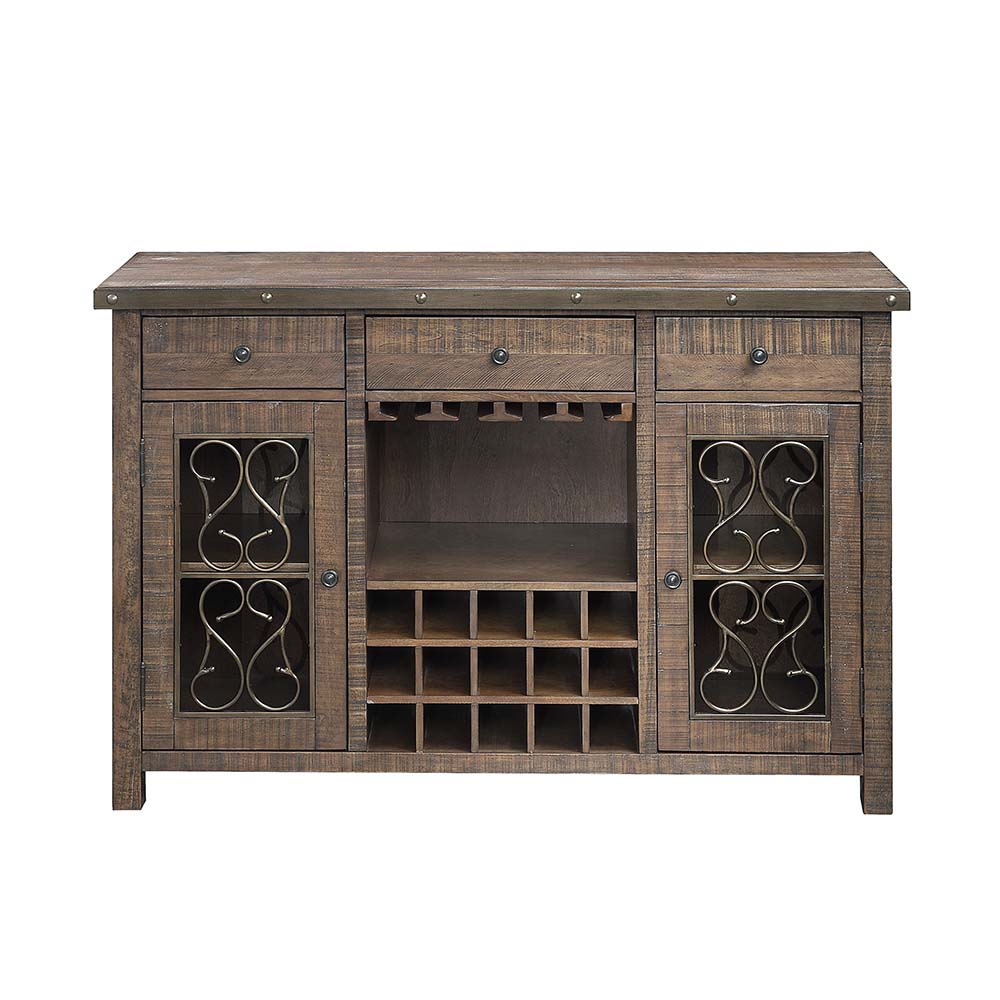 seville server w/cup holder & wine rack, weathered cherry finish