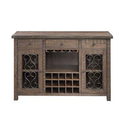 Seville Server W/Cup Holder & Wine Rack, Weathered Cherry Finish