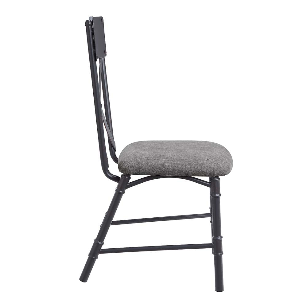 shanish side chair (set-2), gray fabric, oak & sandy black finish