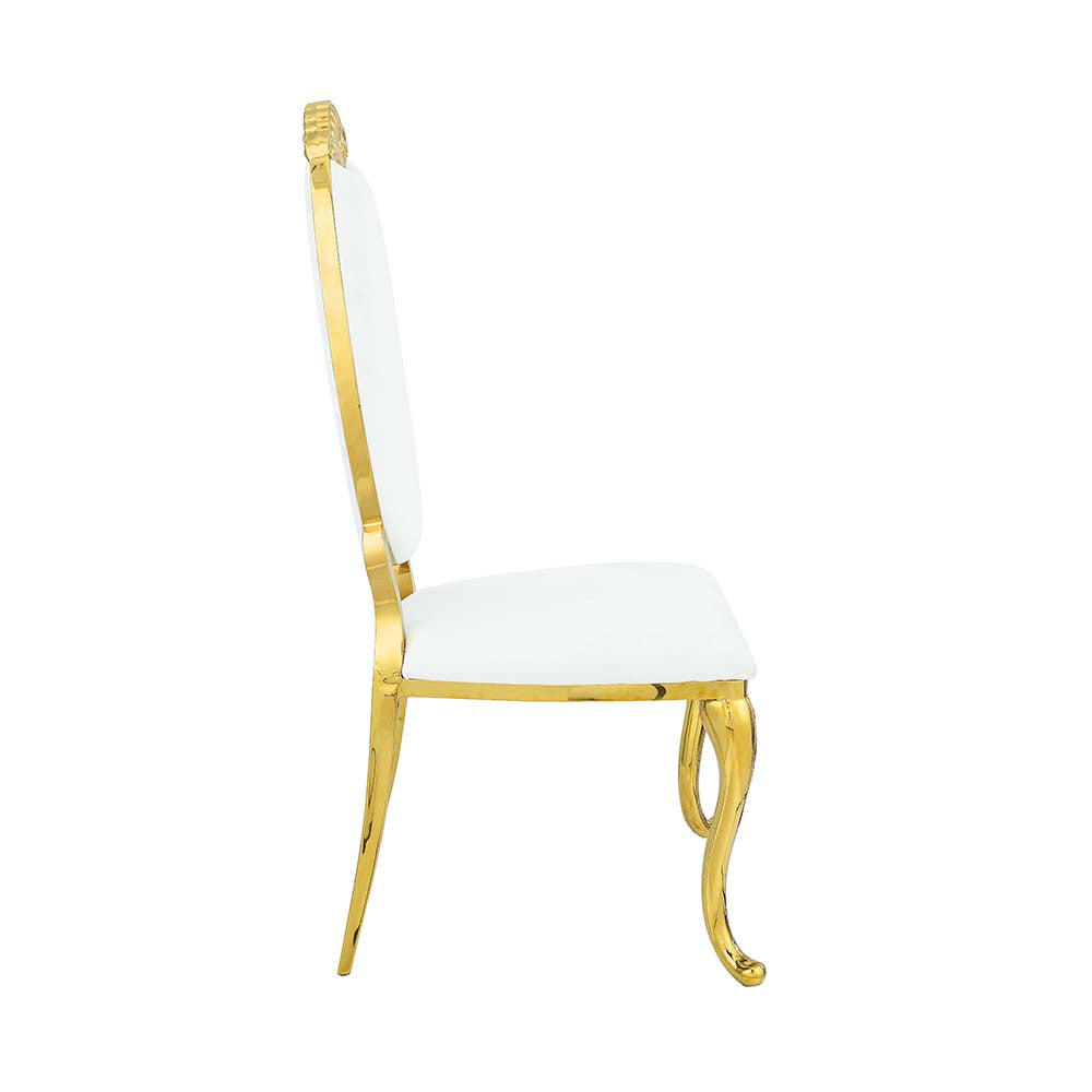 sharan side chair(set-2), white velvet & mirrored gold finish