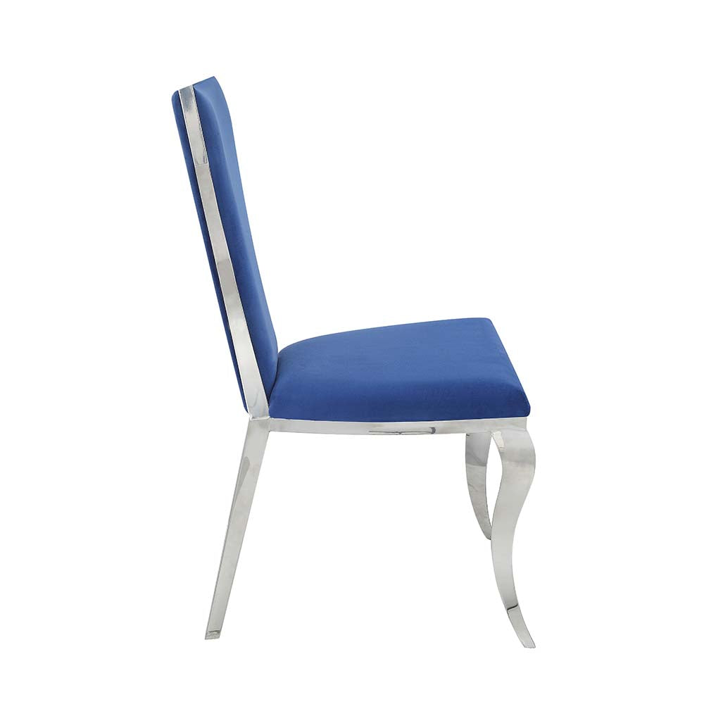 sheffield side chair(set-2), blue velvet & mirroed silver finish