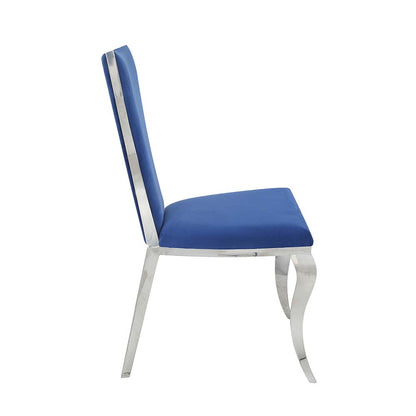 Sheffield Side Chair(Set-2), Blue Velvet & Mirroed Silver Finish