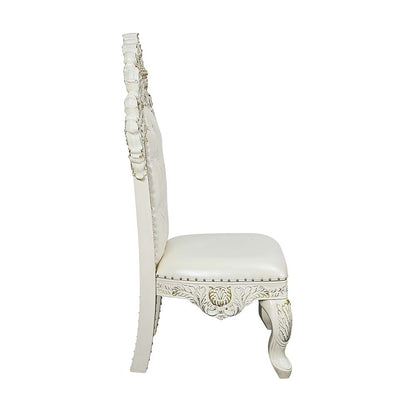 Paxley Side Chair (Set-2), Pearl White Synthetic Leather & Antique White Finish