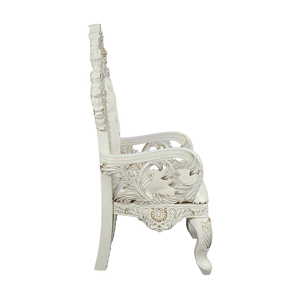 paxley arm chair (set-2), pearl white synthetic leather & antique white finish