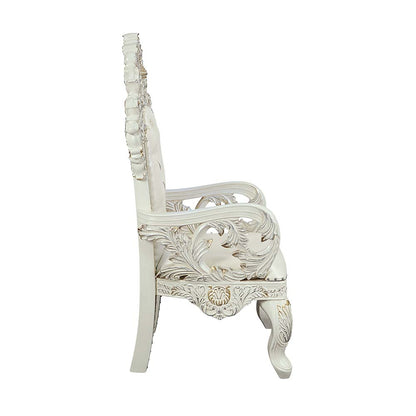 Paxley Arm Chair (Set-2), Pearl White Synthetic Leather & Antique White Finish