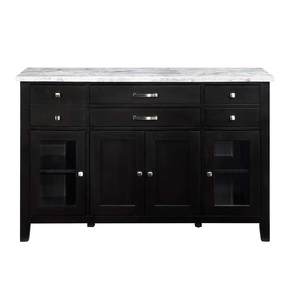 sheridan server w/marble top, natural marble top & black finish