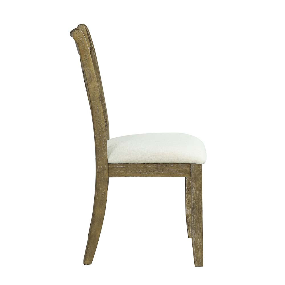 shimas side chair (set-2), beige linen & rustic oak finish