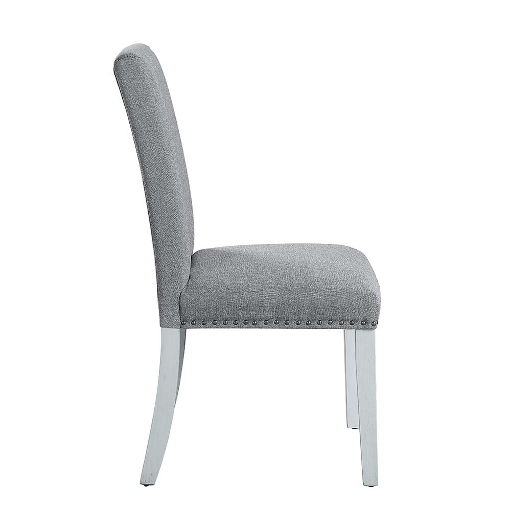 shona side chair (set-2), gray linen & antique white finish