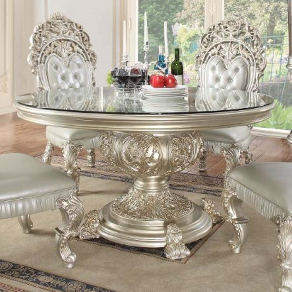 rogyne round dining table, champagne finish