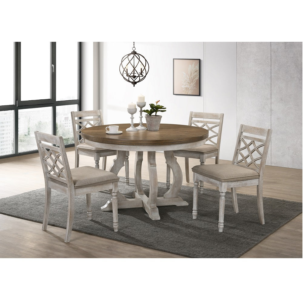 sigurd round dining table, walnut & antique white finish