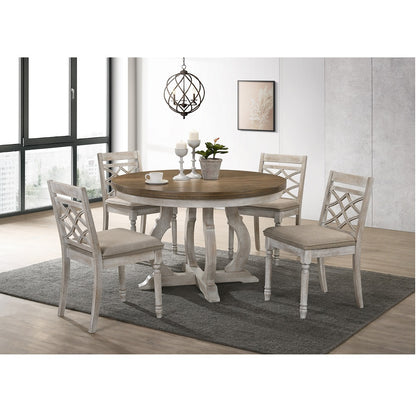 Sigurd Round Dining Table, Walnut & Antique White Finish