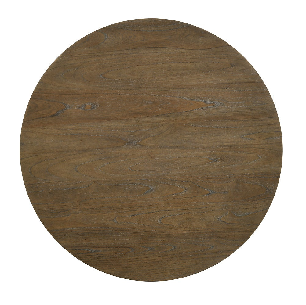 silas round dining table, weathered oak finish