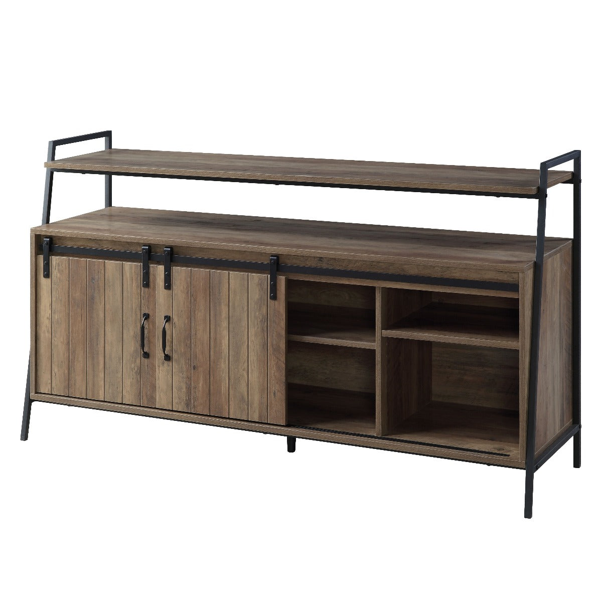 tanquin tv stand, rustic oak & black finish