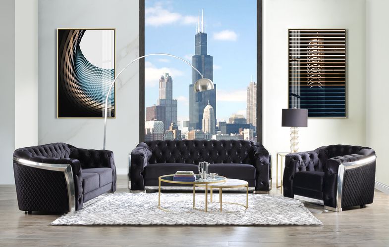 thistle loveseat, black velvet & chrome finish