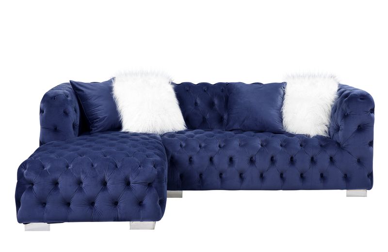 timbul sectional sofa w/4 pillows, blue velvet