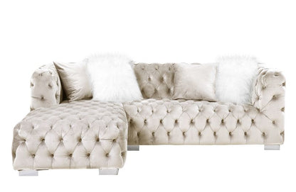 Timbul Sectional Sofa W/4 Pillows, Beige Velvet