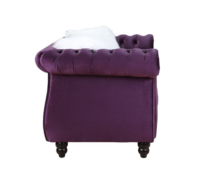 tobi sofa w/2 pillows, purple velvet