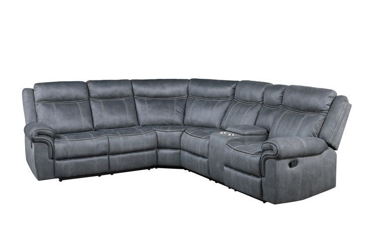 traverse motion sectional sofa, two tone gray velvet