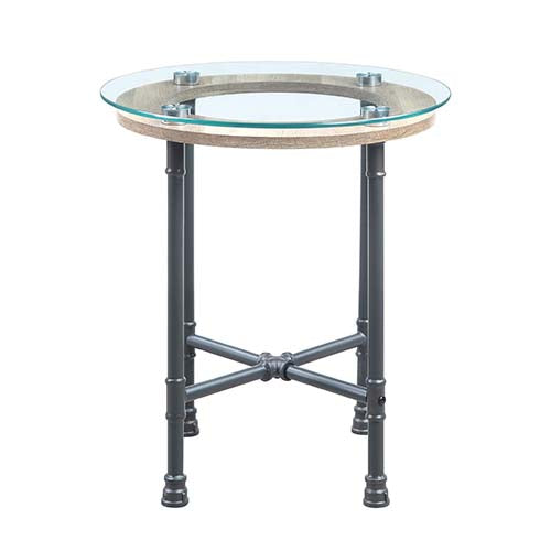 bellarosa end table, clear glass & sandy gray finish