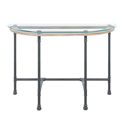 bellarosa sofa table, clear glass & sandy gray finish