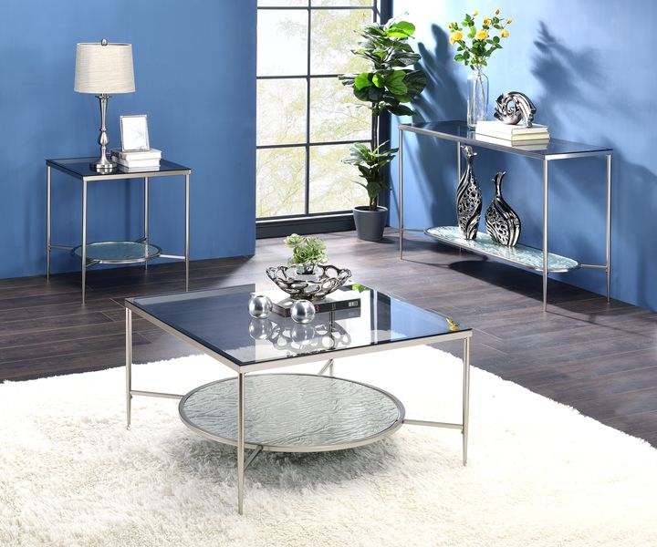 trezona end table, glass & chrome finish