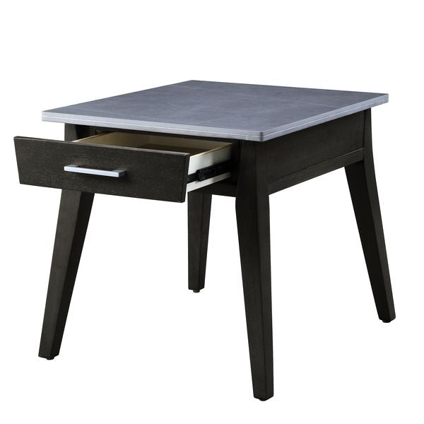 cornelia end table, sintered stone top marble top & dark brown finish