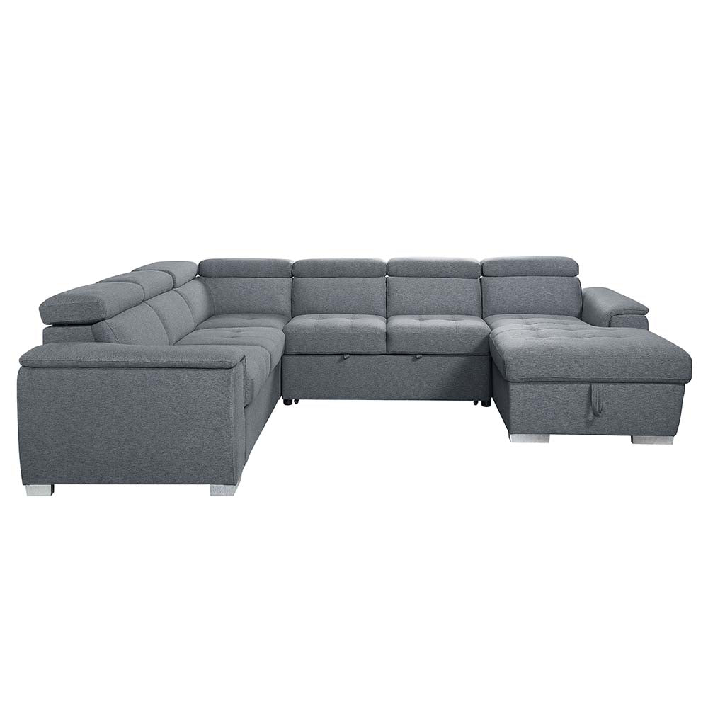 valda sectional sofa w/sleeper & storage, gray fabric