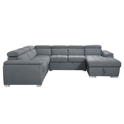 Valda Sectional Sofa W/Sleeper & Storage, Gray Fabric