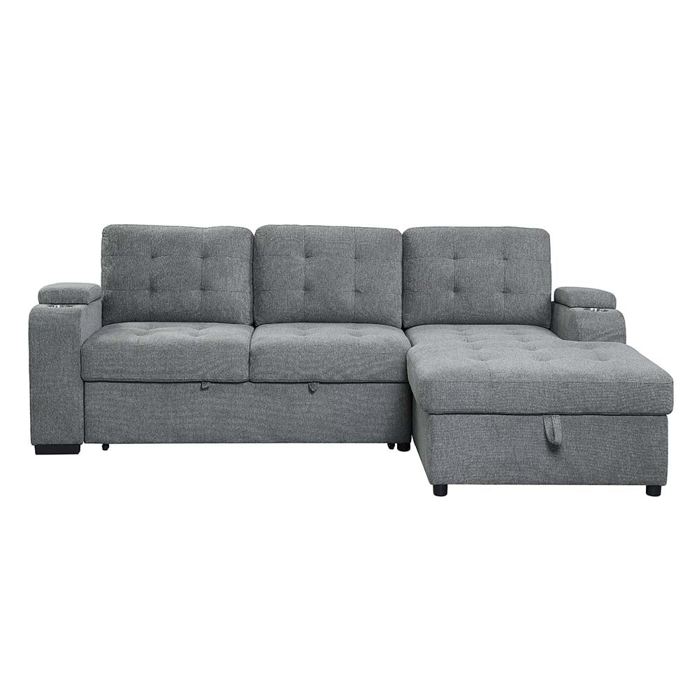 valene sectional sofa w/sleeper & storage, gray fabric