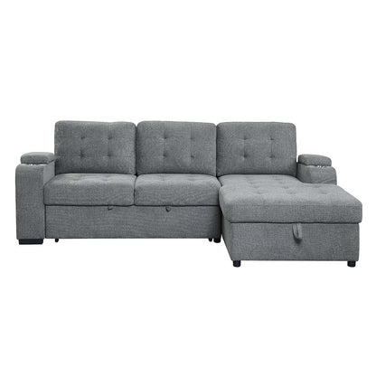 Valene Sectional Sofa W/Sleeper & Storage, Gray Fabric