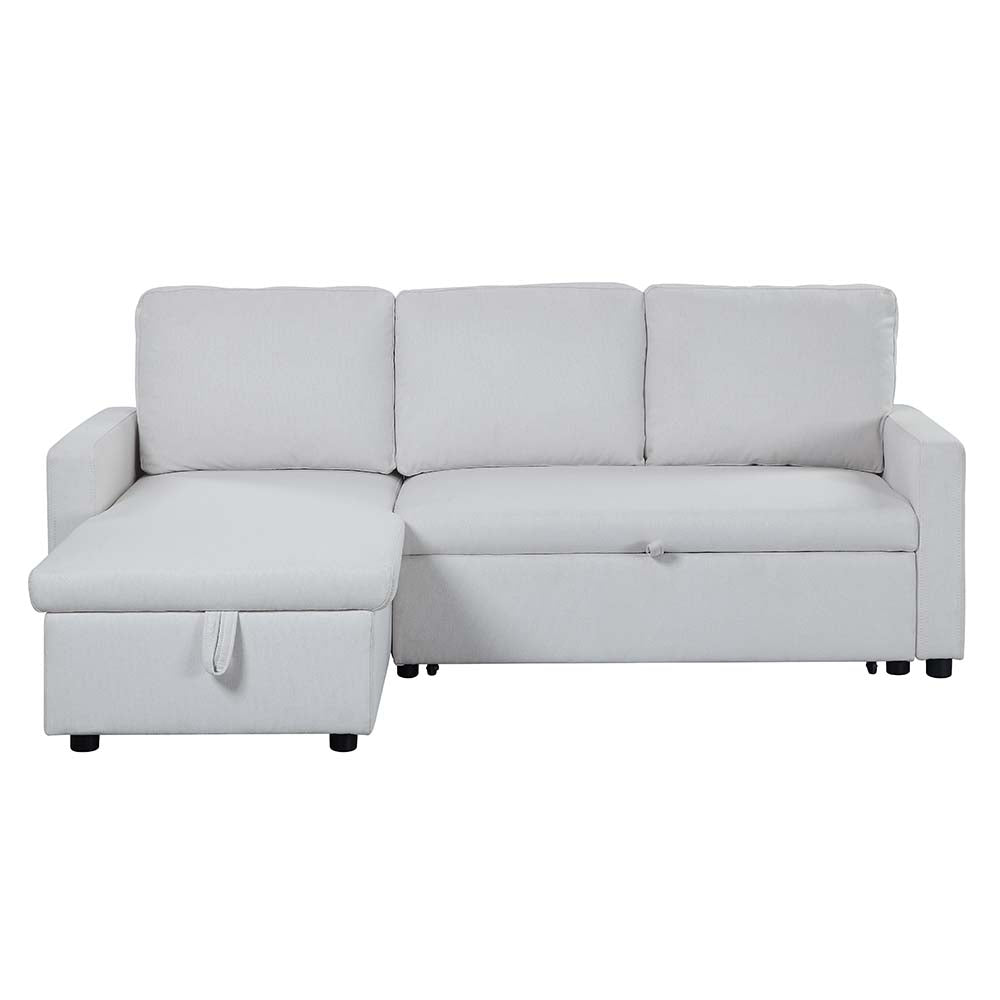 chana sectional sofa w/sleeper & storage, white fabric