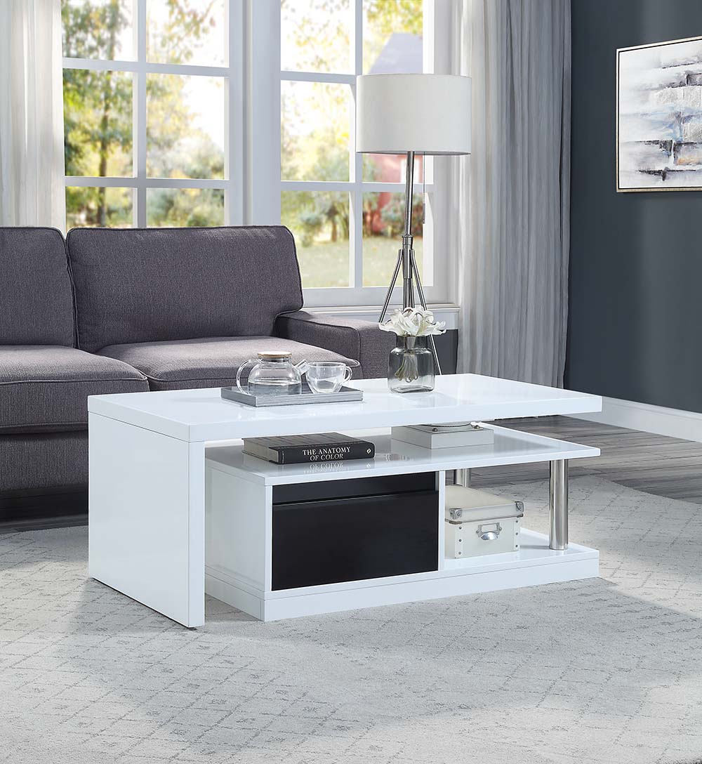 madrona ii coffee table w/swivel top, white & black high gloss finish