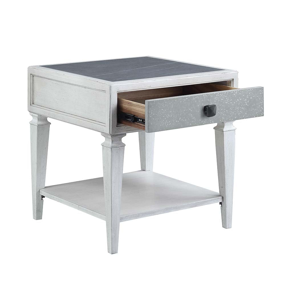 rashard end table, rustic gray & weathered white finish