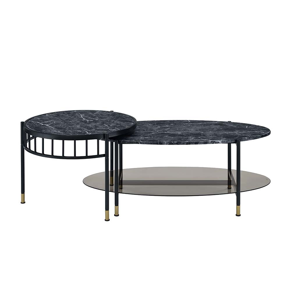 varian silas nesting coffee table set, faux marble top & black finish