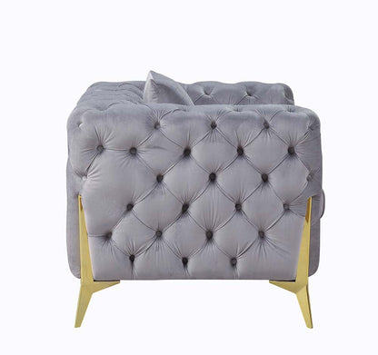 Vernon Sofa W/2 Pillows, Gray Velvet & Gold Finish