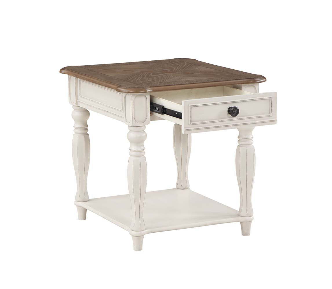 babs end table, oak & antique white finish