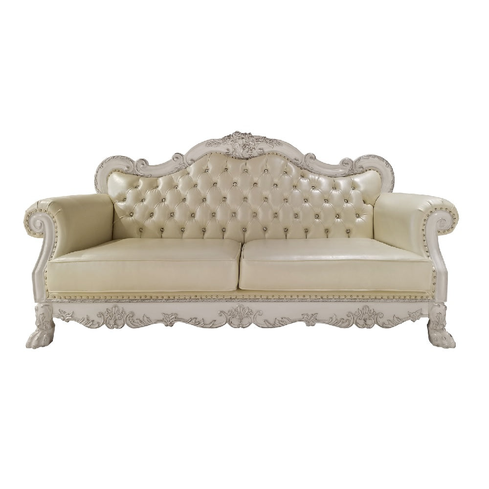 aditya sofa w/4 pillows, synthetic leather & bone white finish