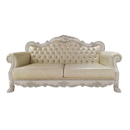 ADITYA Sofa W/4 Pillows, Synthetic Leather & Bone White Finish