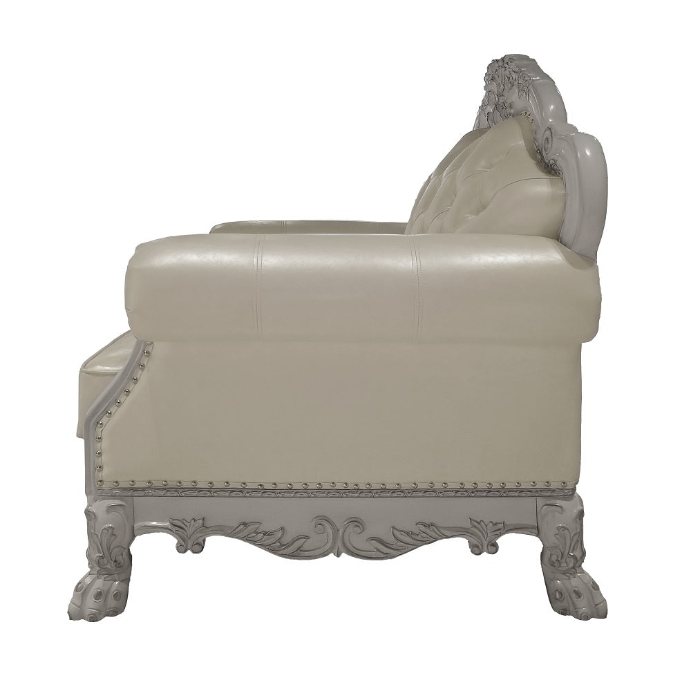 aditya chair w/2 pillows, synthetic leather & bone white finish