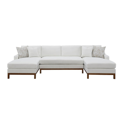 Vincent Sectional Sofa W/4 Pillows, Ivory Chenille