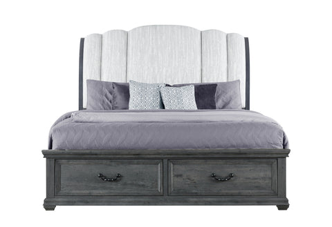 Alexa Grey Upholstered Bed,Rowan/Tatum Grey Storage KING BED WITH STORAGE