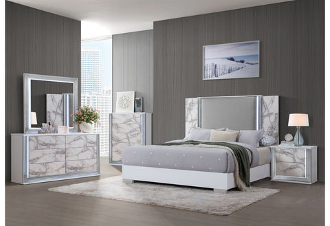 Abigail White Marble,Ylime White Marble Fully Slatted CHEST WITH LED
