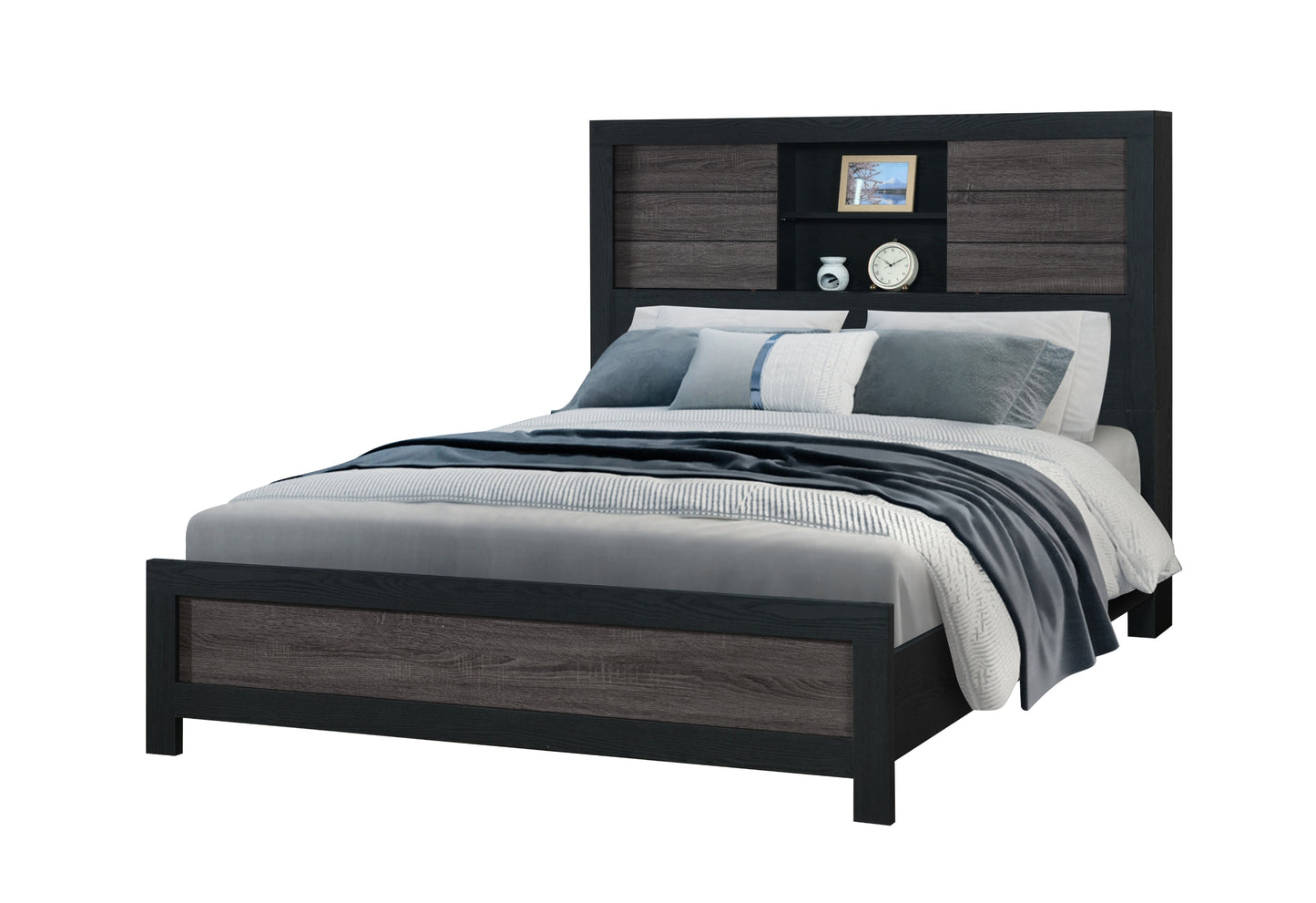 anthony grey/black bookcase queen bed group