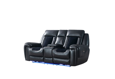 Jared U0700 BLANCHE BLACK VELVET POWER RECLINING SOFA/ POWER CONSOLE RECLINING LOVE SEAT W/LED